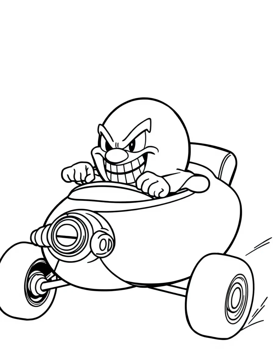 Dr. Eggman in his Egg Mobile with a devious smile
