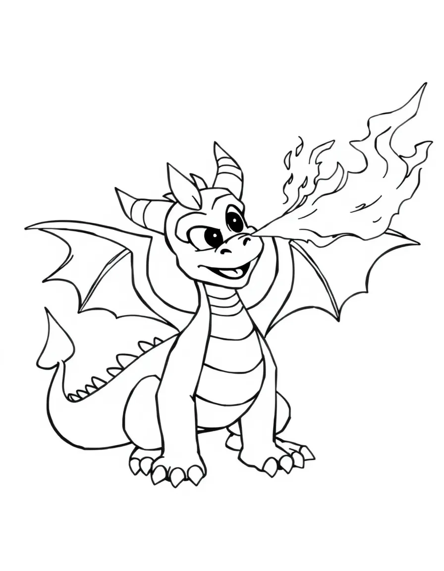Spyro the Dragon breathing fire with his wings spread