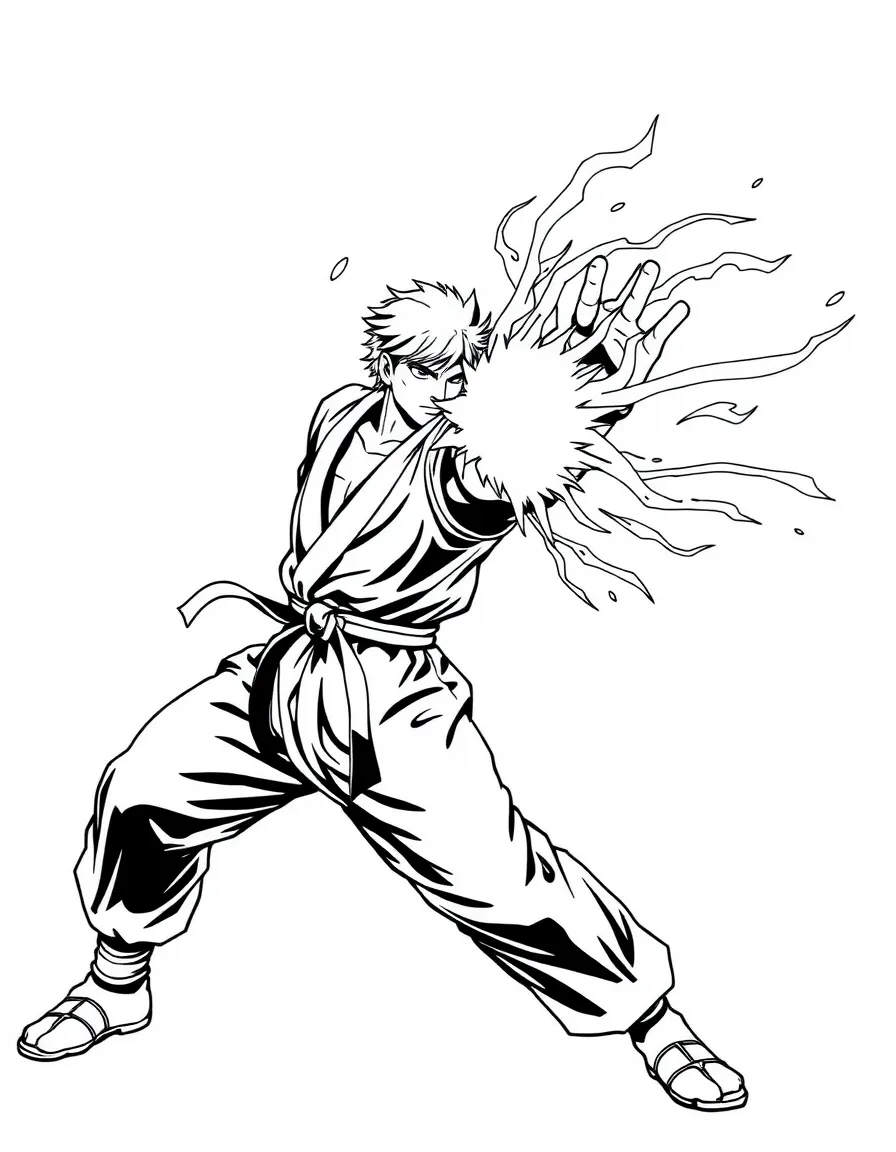 Ryu performing his Hadouken move with energy flowing