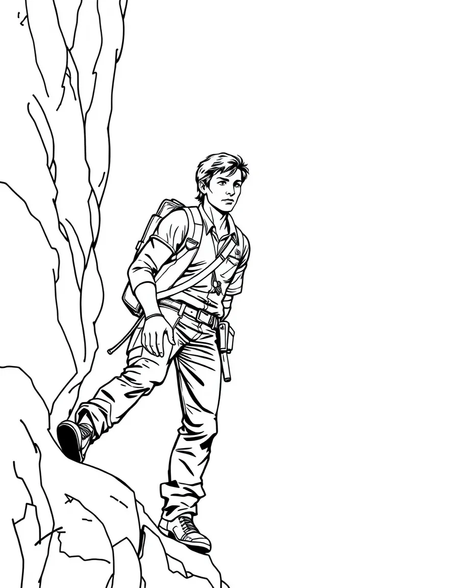 Nathan Drake climbing a cliff face with his journal in his pocket