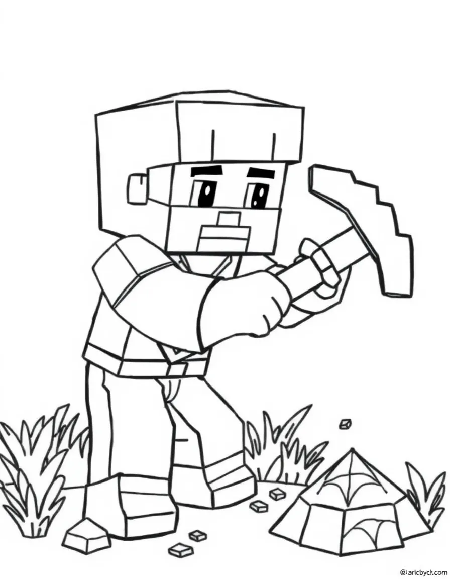 Alex from Minecraft mining diamonds with a pickaxe
