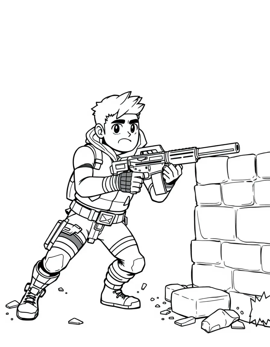 Jonesy from Fortnite building a wall while holding a shotgun