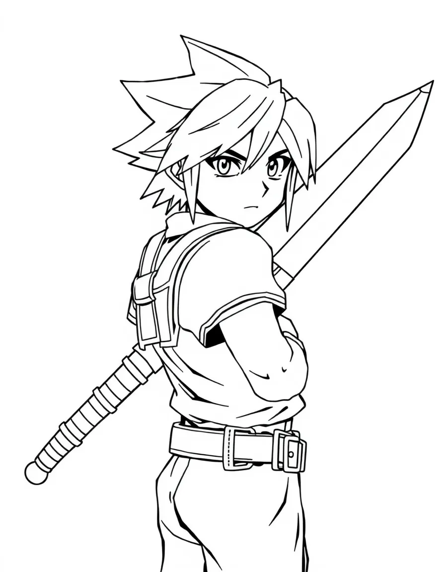 Cloud Strife holding his Buster Sword over his shoulder