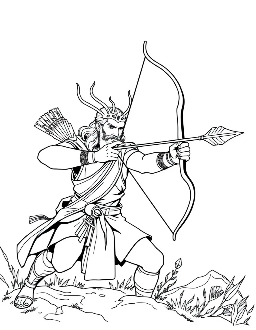 Atreus drawing his bow with Norse runes glowing on the arrow