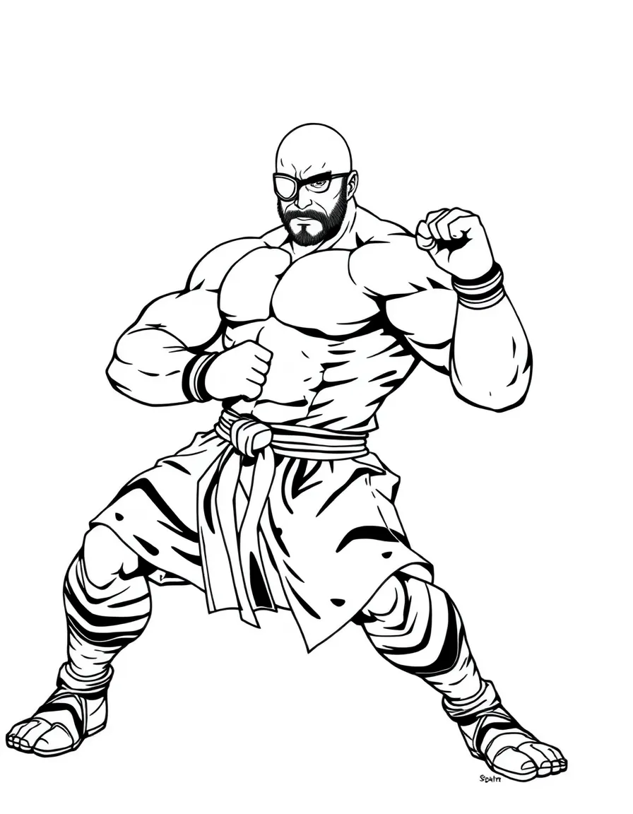 Sagat with his eye patch and tiger knee stance