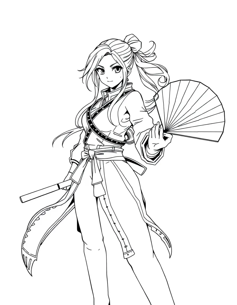 Mai Shiranui with her fans and traditional ninja outfit