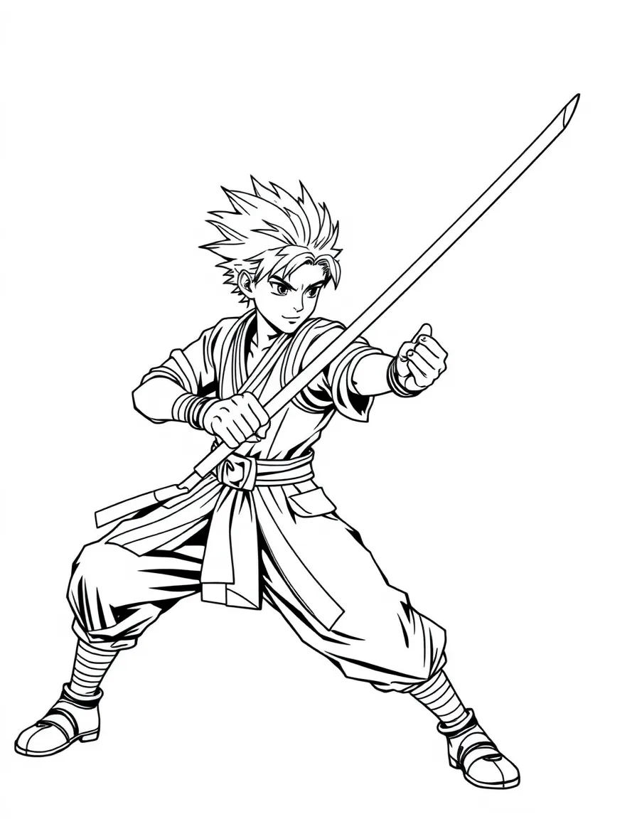 Kilik with his bo staff extended in martial arts stance