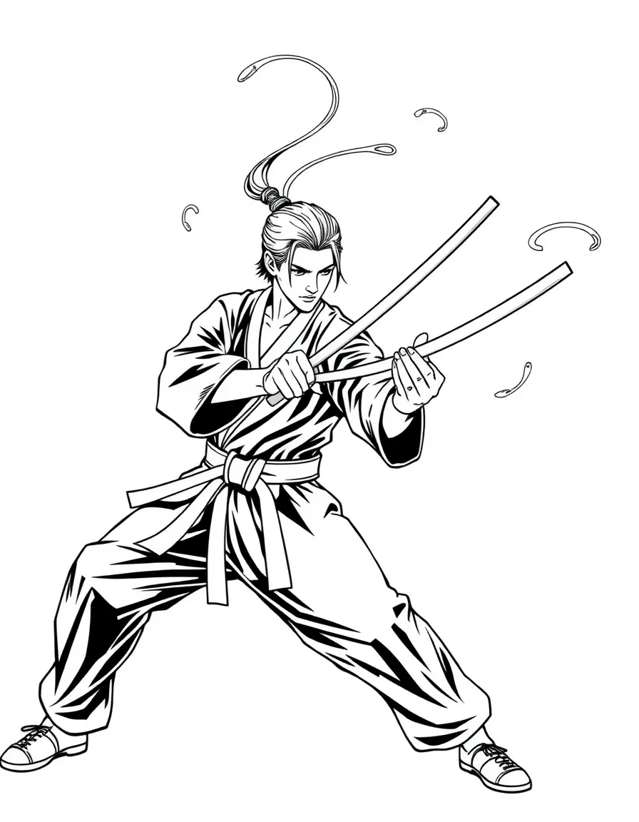 Maxi with nunchucks spinning in elaborate pattern