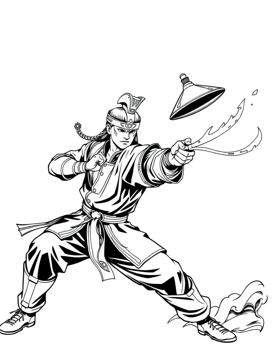 Kung Lao throwing his razor-edged hat with precise aim