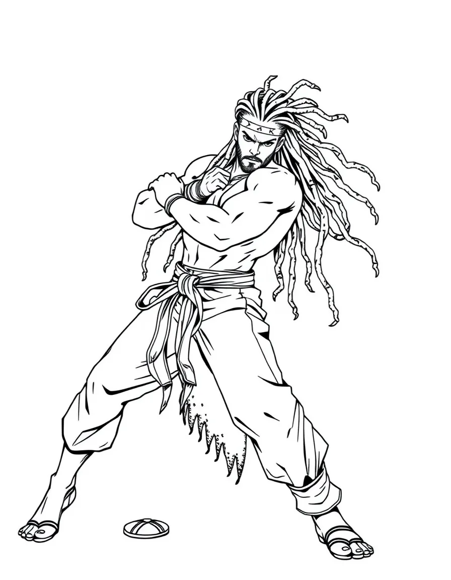 Tekken's Eddy Gordo in a capoeira stance with dreadlocks flowing