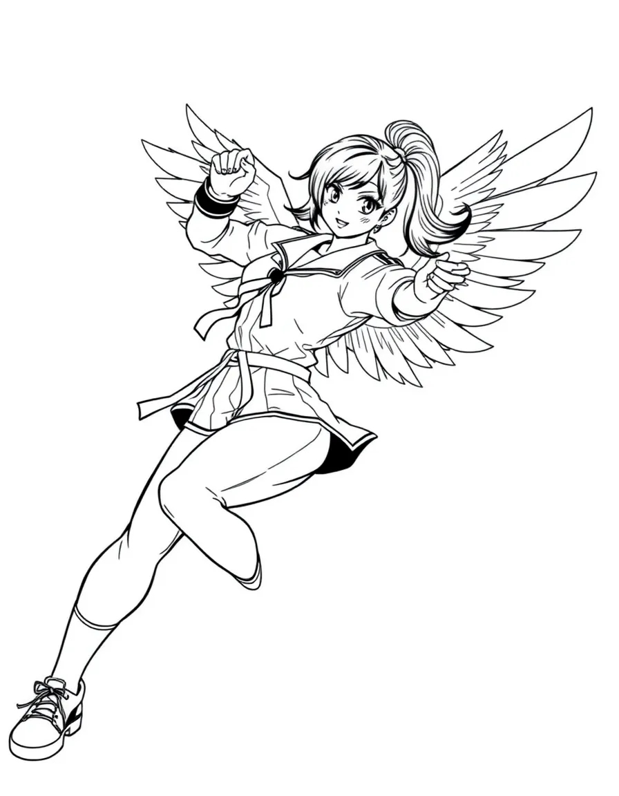 Tekken's Xiaoyu in her school uniform performing a phoenix stance
