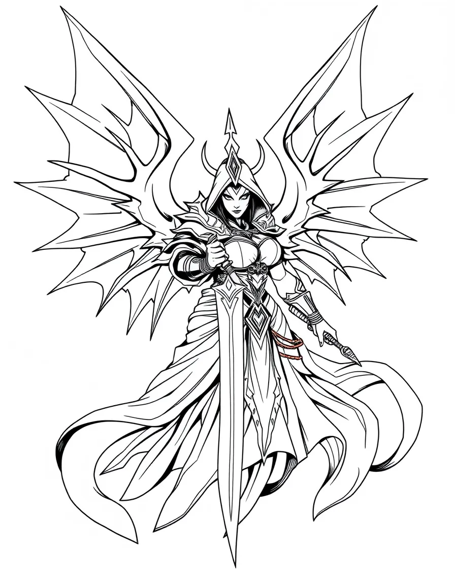 Dota 2's Queen of Pain with her wings spread and dagger ready