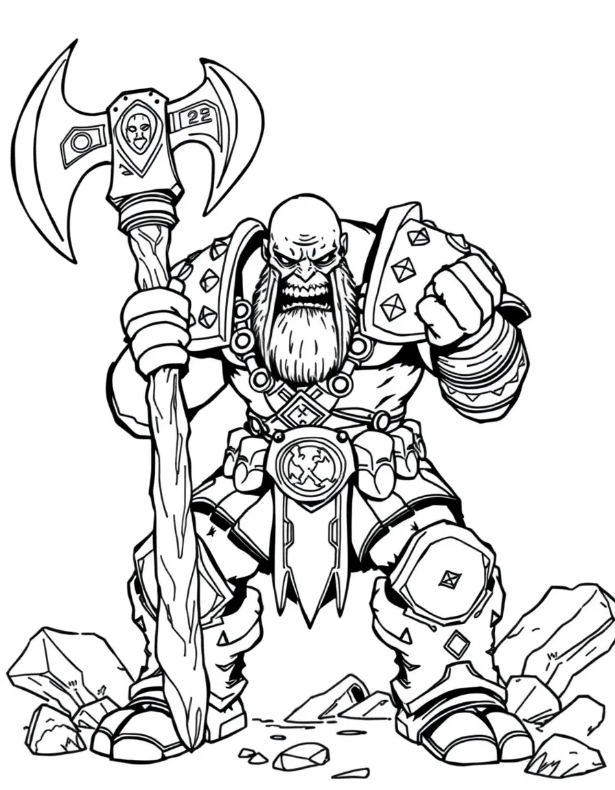 Garrosh Hellscream with Gorehowl axe and warrior's pose