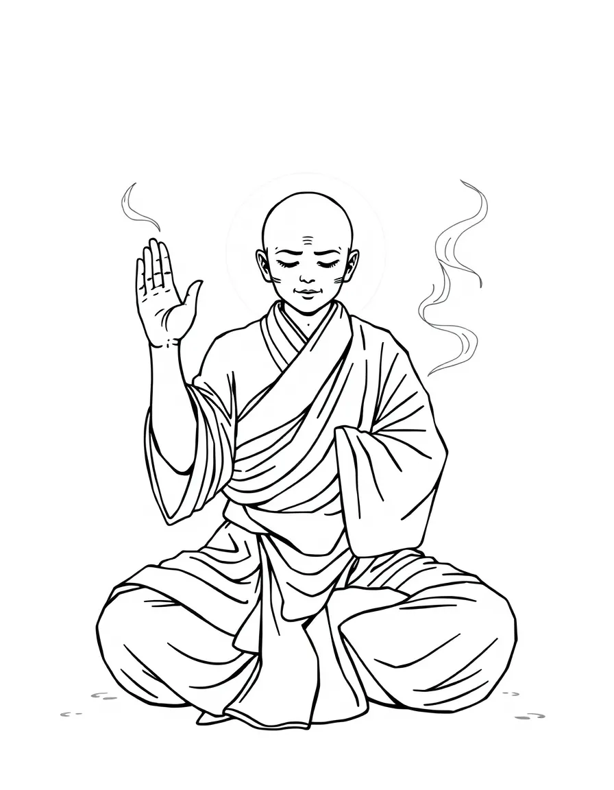 Monk in meditative pose with chi energy