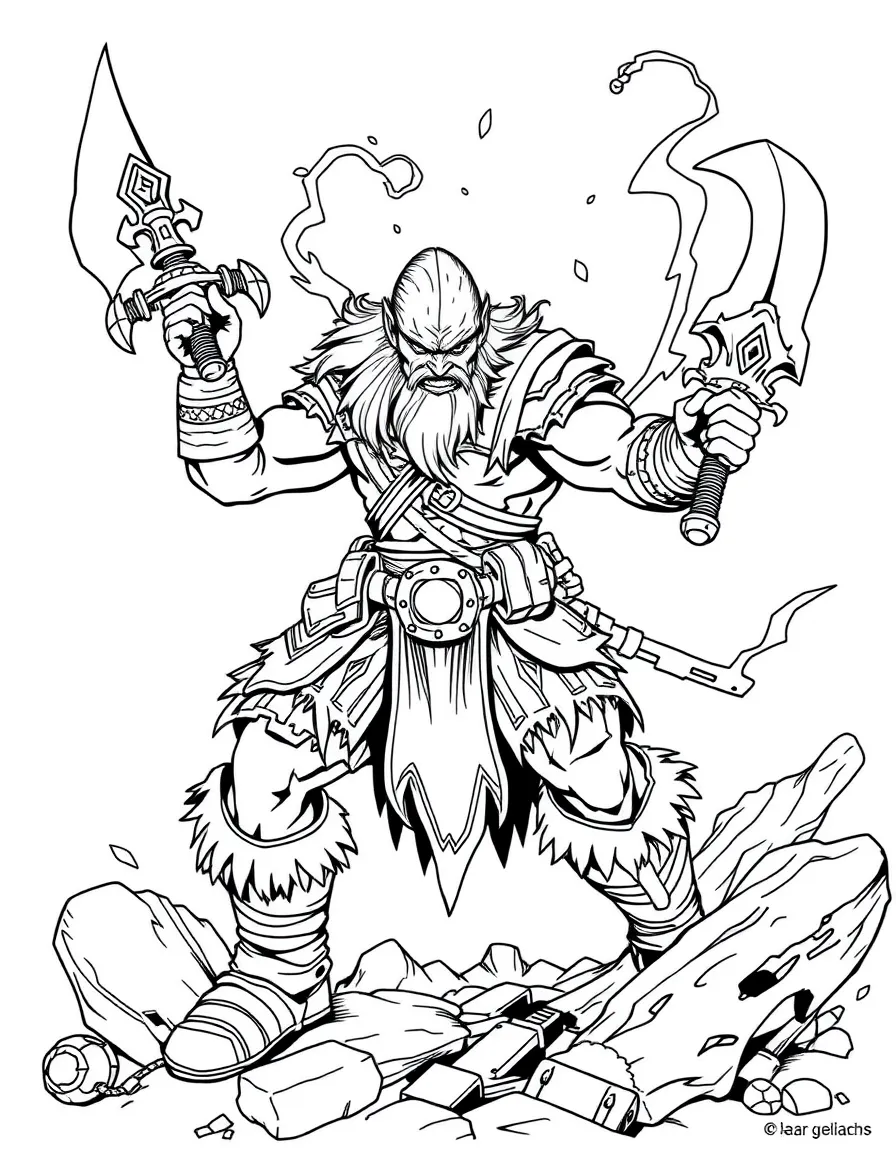 Barbarian from Diablo whirlwinding with dual weapons