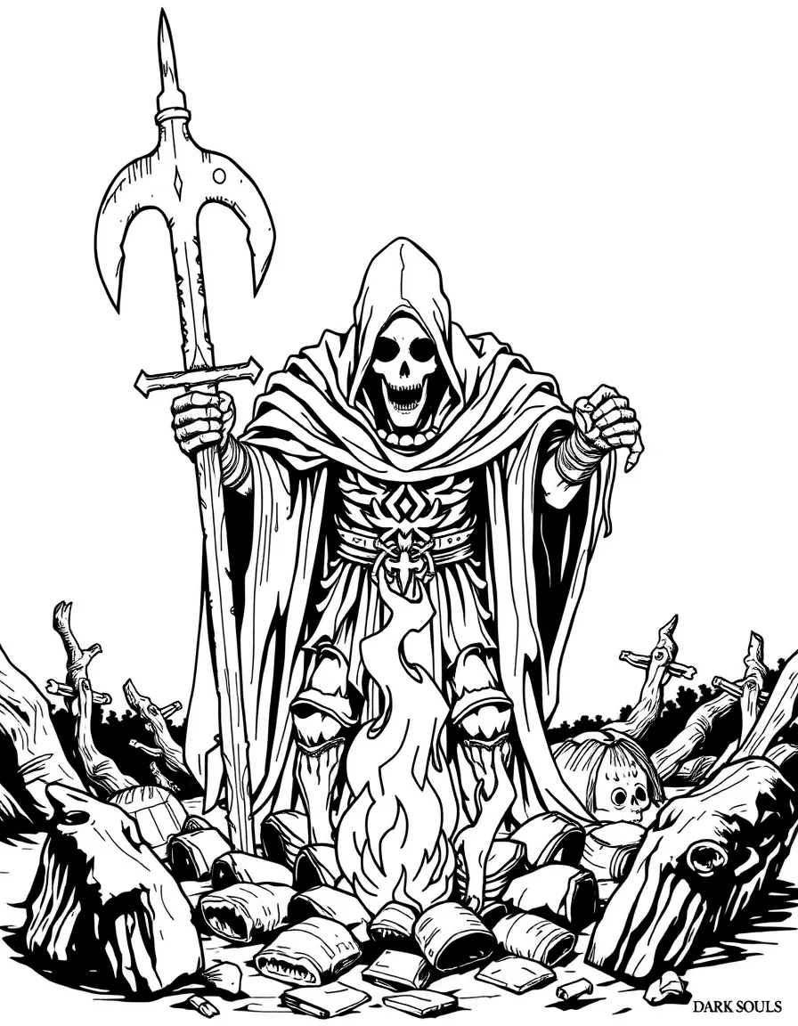 The Chosen Undead from Dark Souls at a bonfire