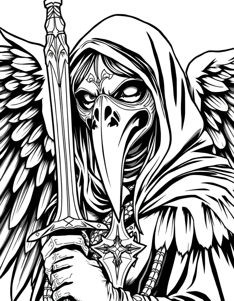 Eileen the Crow with crow mask and blade of mercy