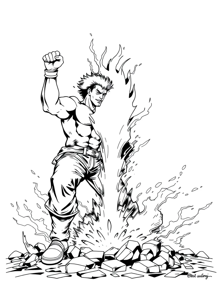 Terry Bogard performing Power Geyser with energy erupting