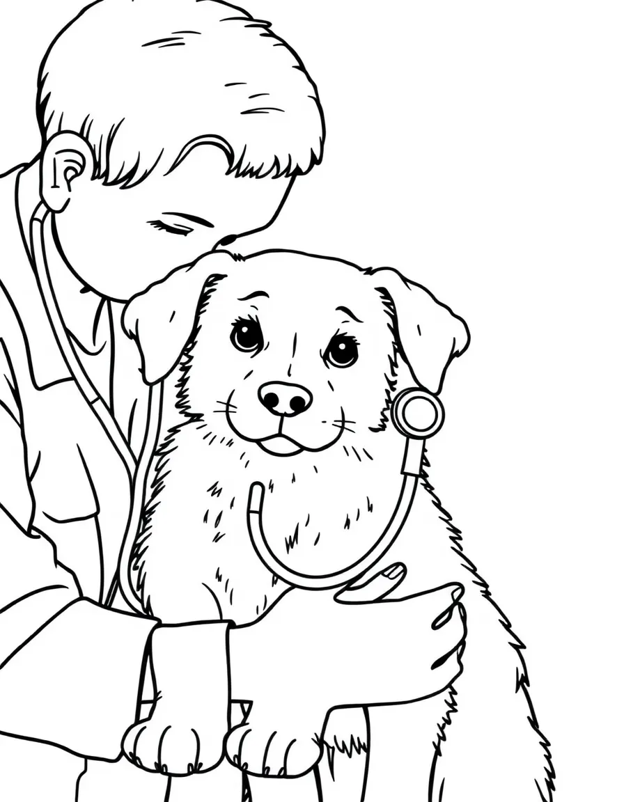 A veterinarian examining a dog with a stethoscope
