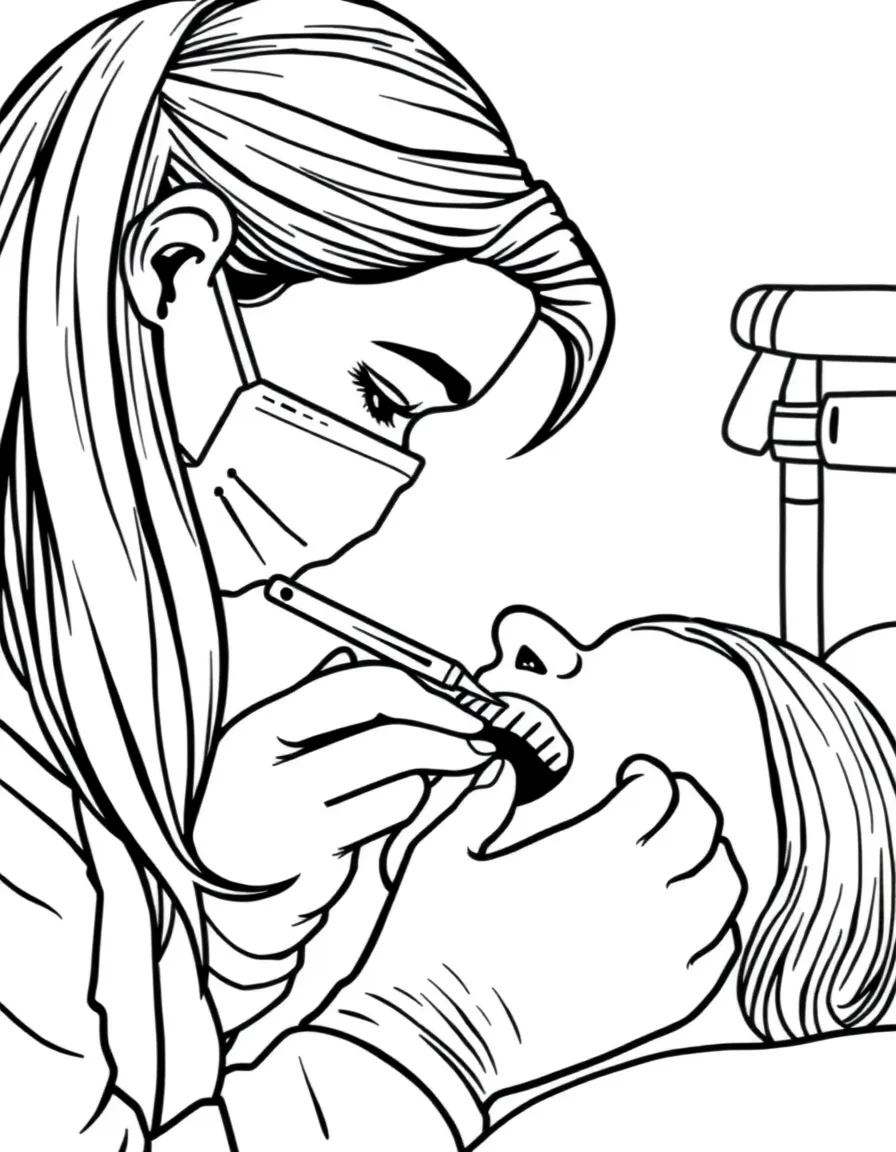 A dental hygienist cleaning a patient's teeth