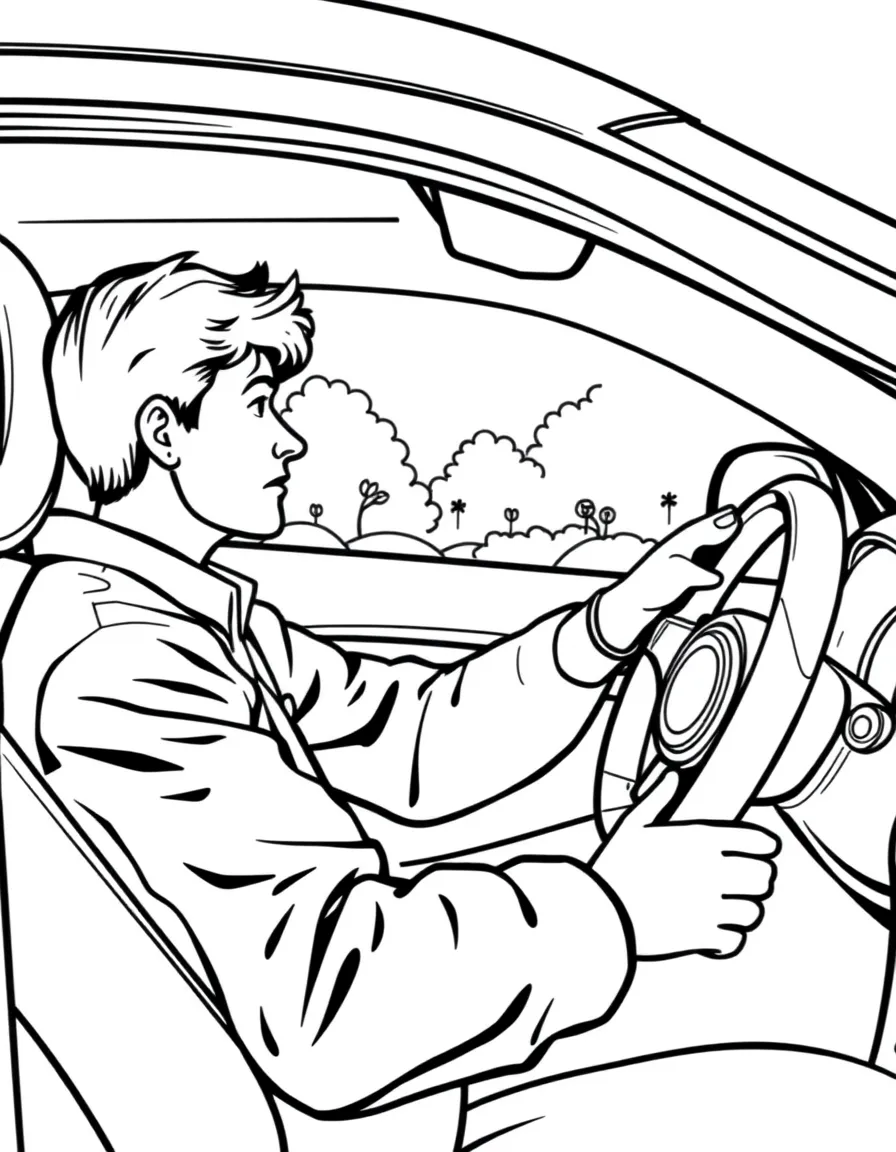 A driving instructor teaching a teenager to drive