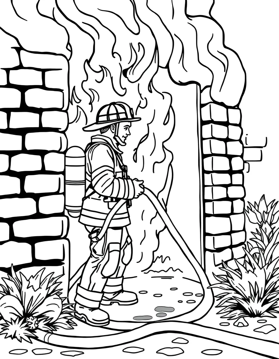 A firefighter using a hose to put out a fire