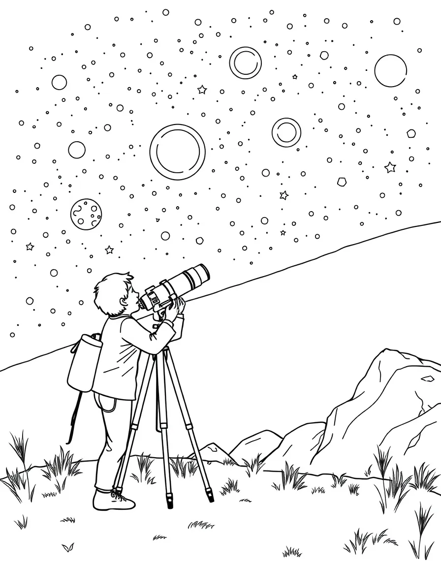 An astronomer observing stars through a telescope