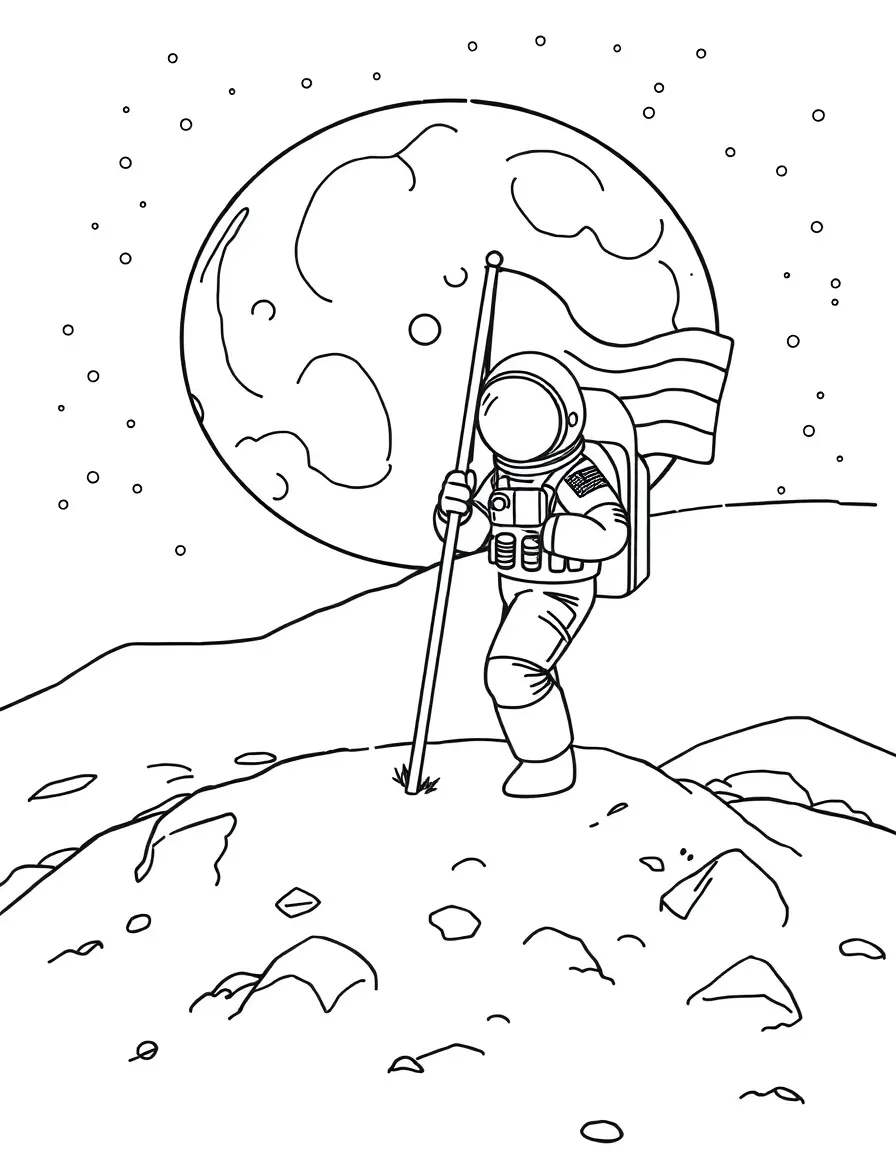 An astronaut planting a flag on the moon