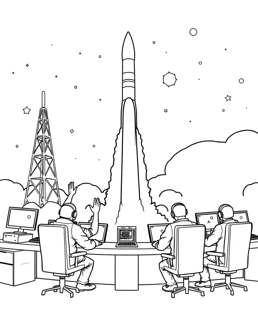 A team of mission controllers celebrating a successful launch