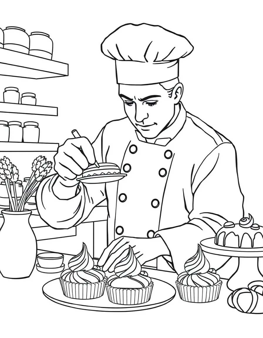 A pastry chef creating delicate chocolate desserts