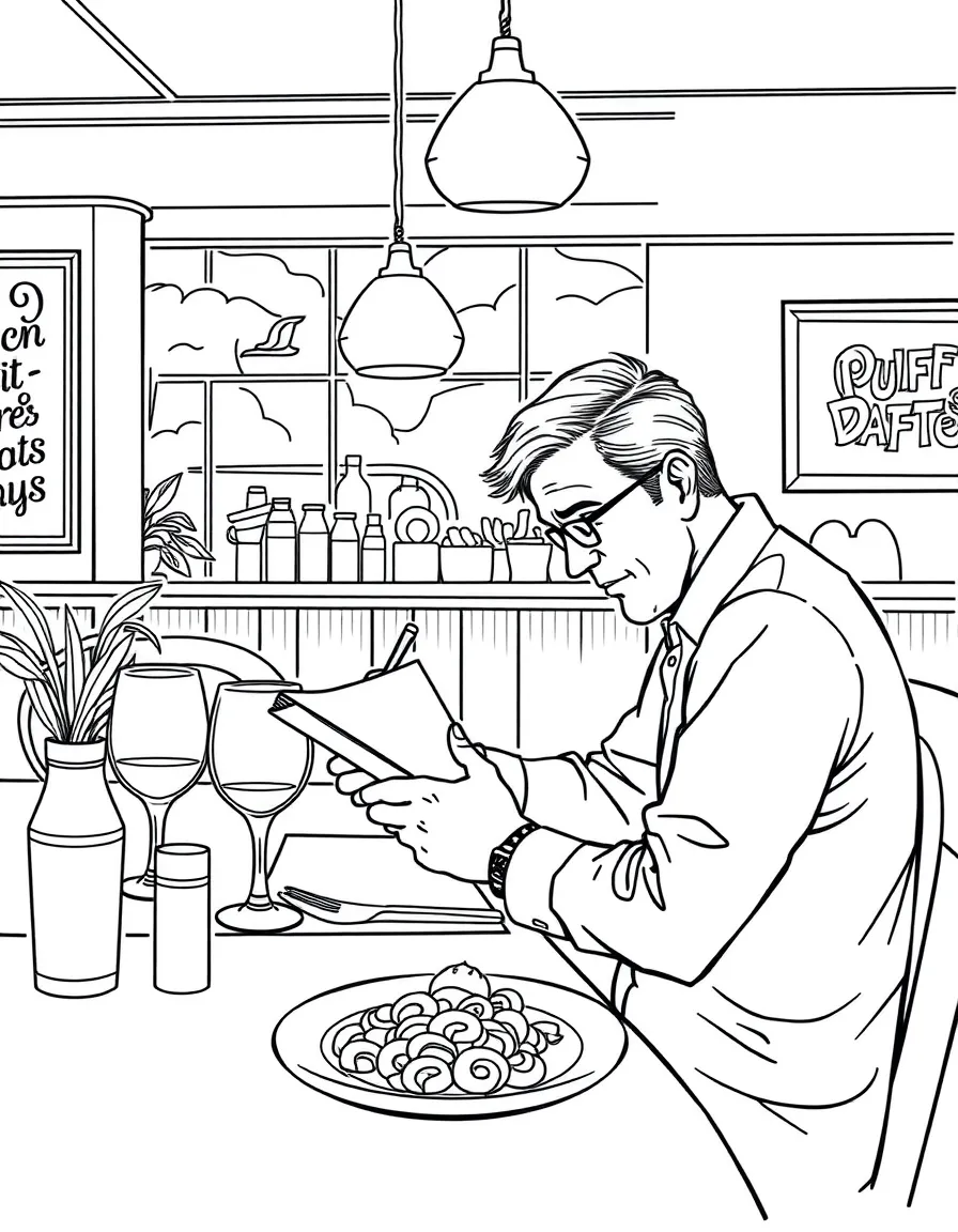 A food critic taking notes while dining at a restaurant