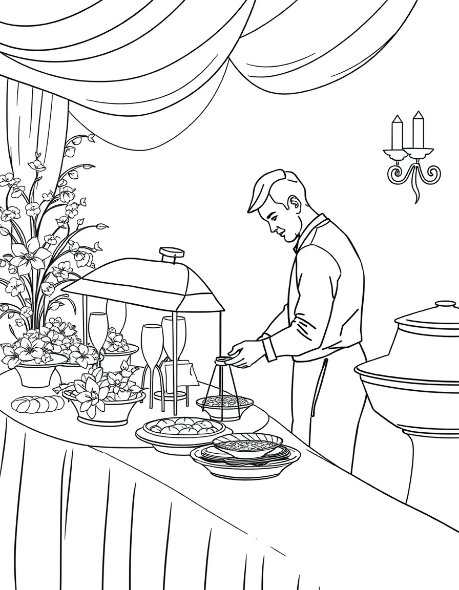 A caterer setting up an elegant buffet for an event