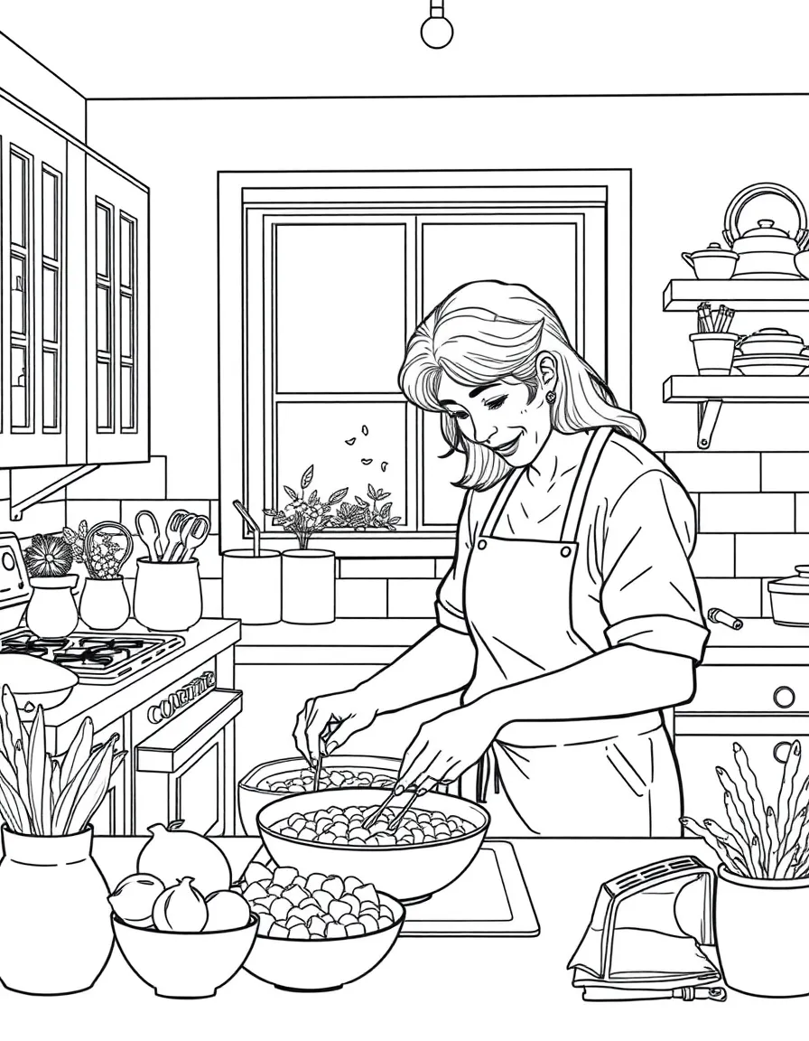A cookbook author testing recipes in a home kitchen