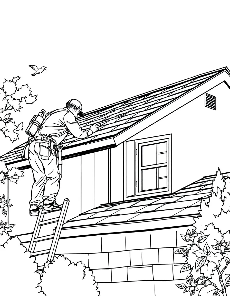A roofer installing shingles on a house