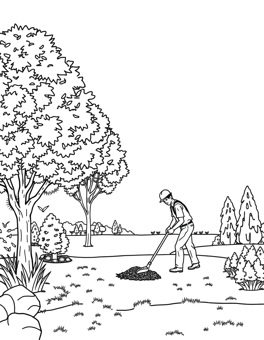 A landscaper planting trees in a new park