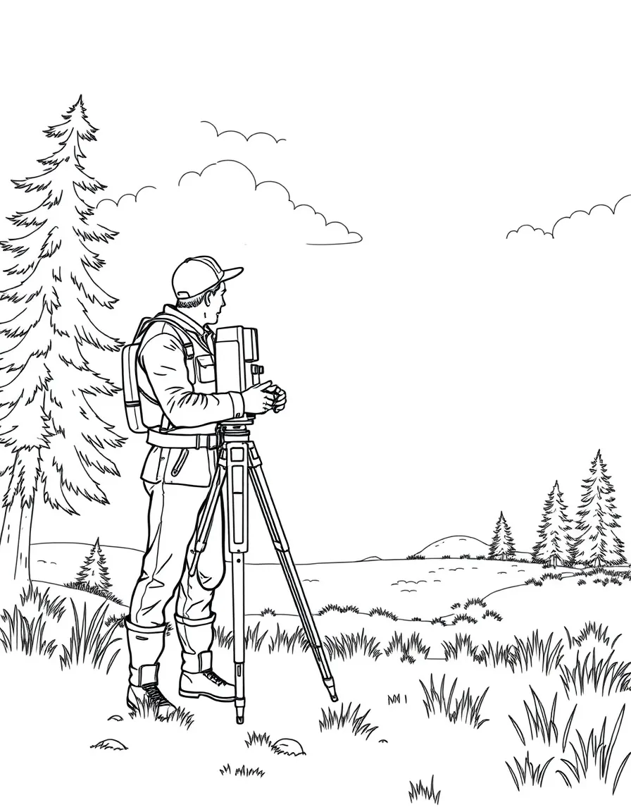 A surveyor using equipment to measure land