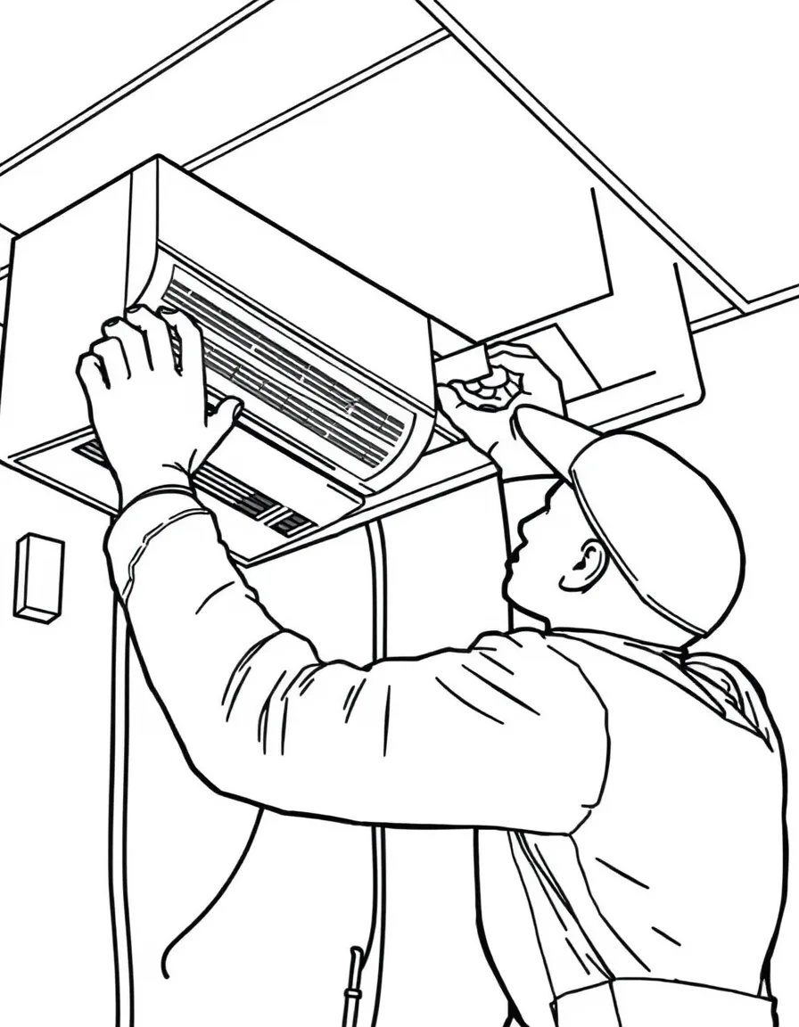 An HVAC technician installing an air conditioning system