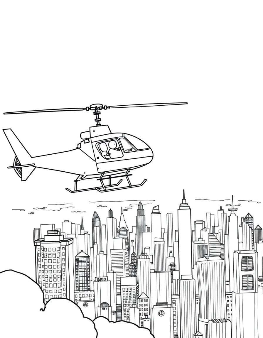 A helicopter pilot hovering over a city