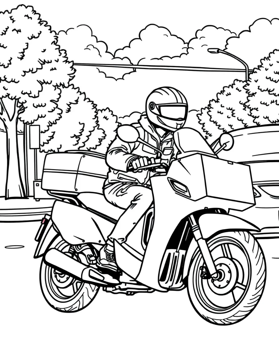 A motorcycle courier weaving through traffic
