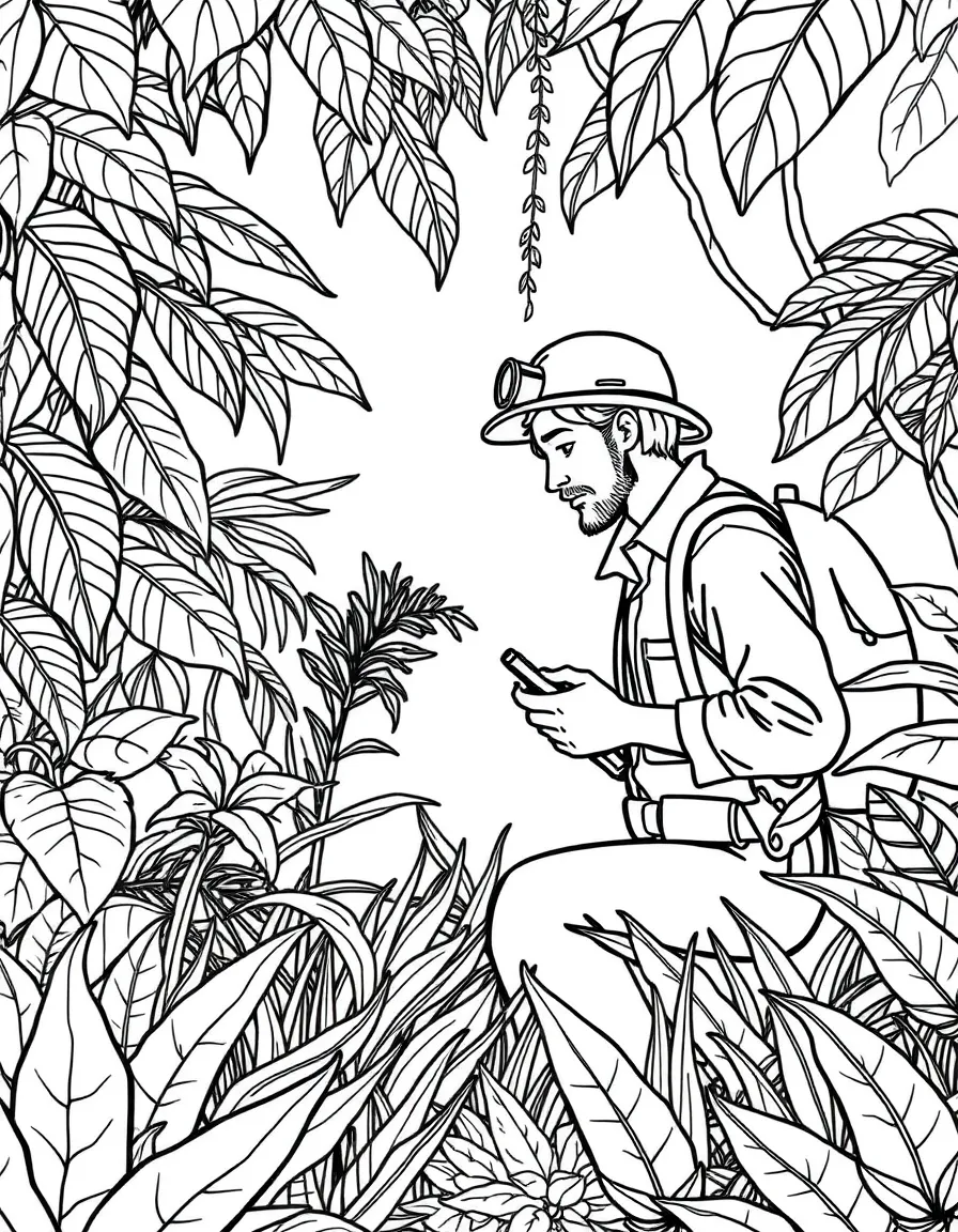 A botanist studying plants in a rainforest