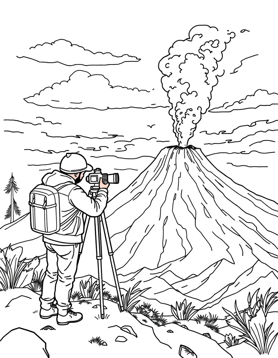 A volcanologist measuring activity near a volcano