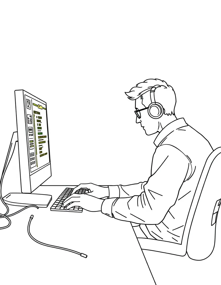 A software developer coding at a computer