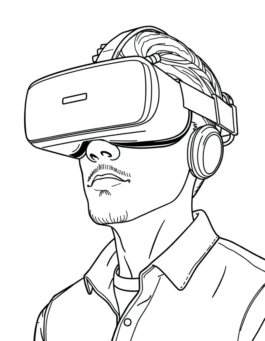 A virtual reality developer wearing a VR headset