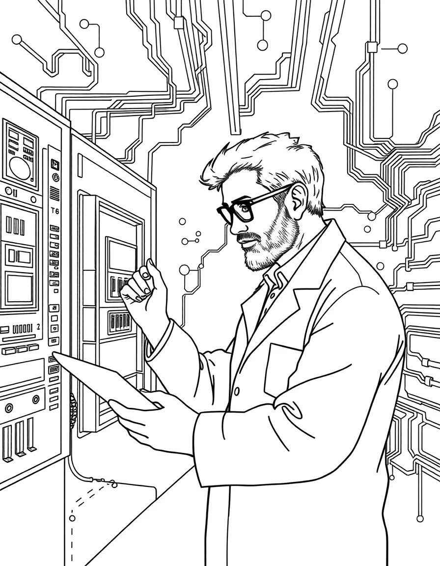 A quantum computing researcher at a quantum computer