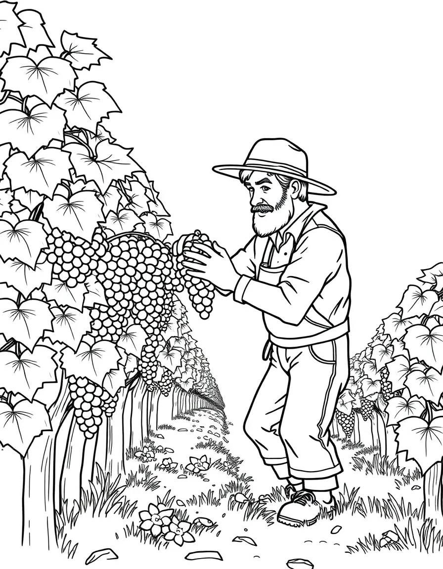 A vineyard worker harvesting grapes