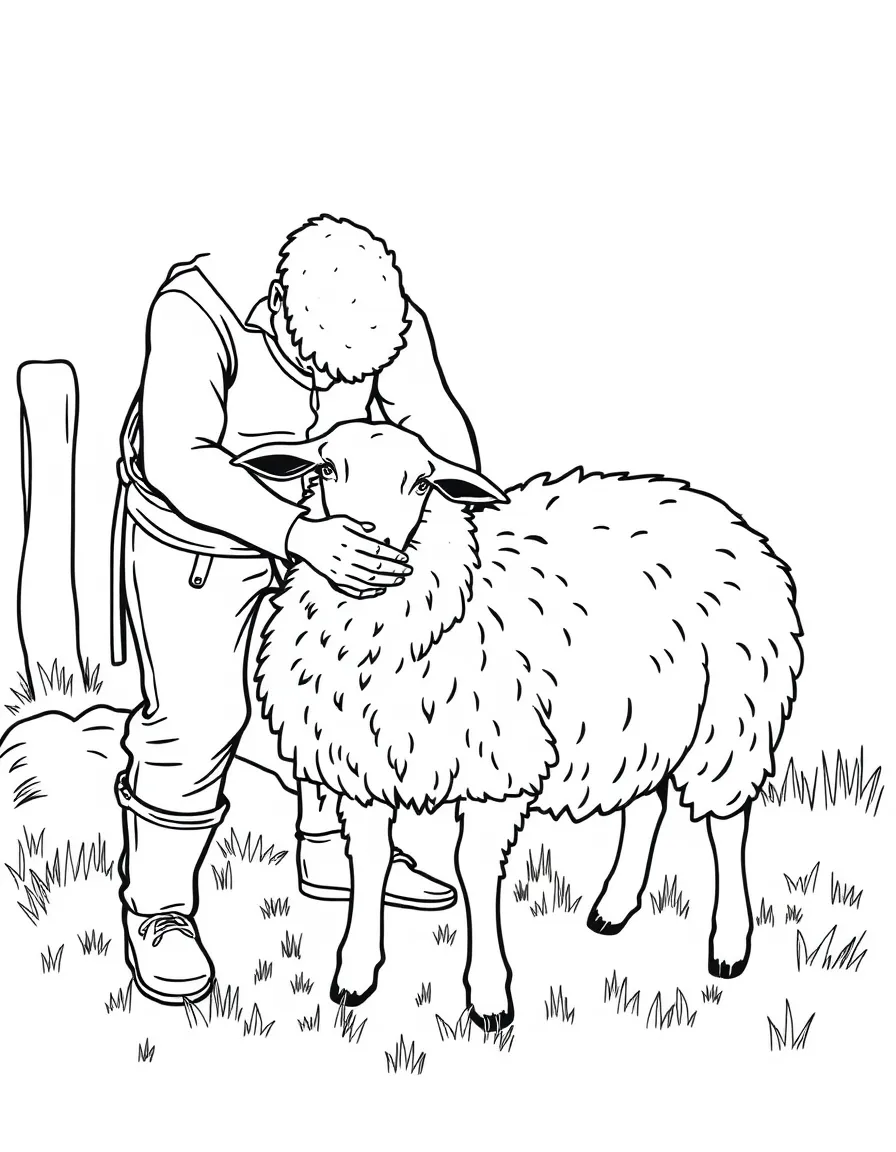 A sheep shearer shearing a sheep