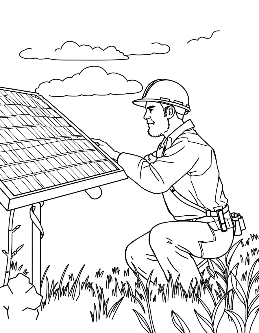 A sustainable energy technician installing solar panels