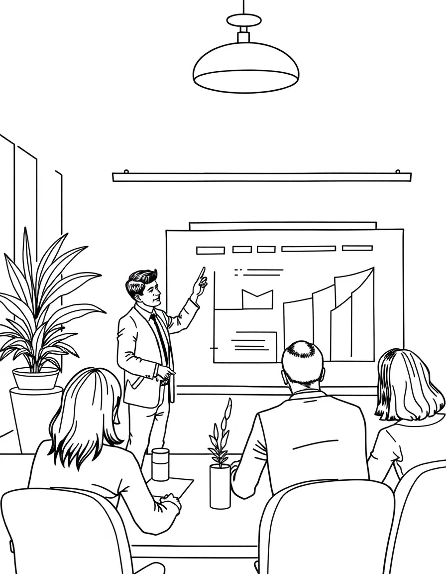 A marketing executive presenting to a team