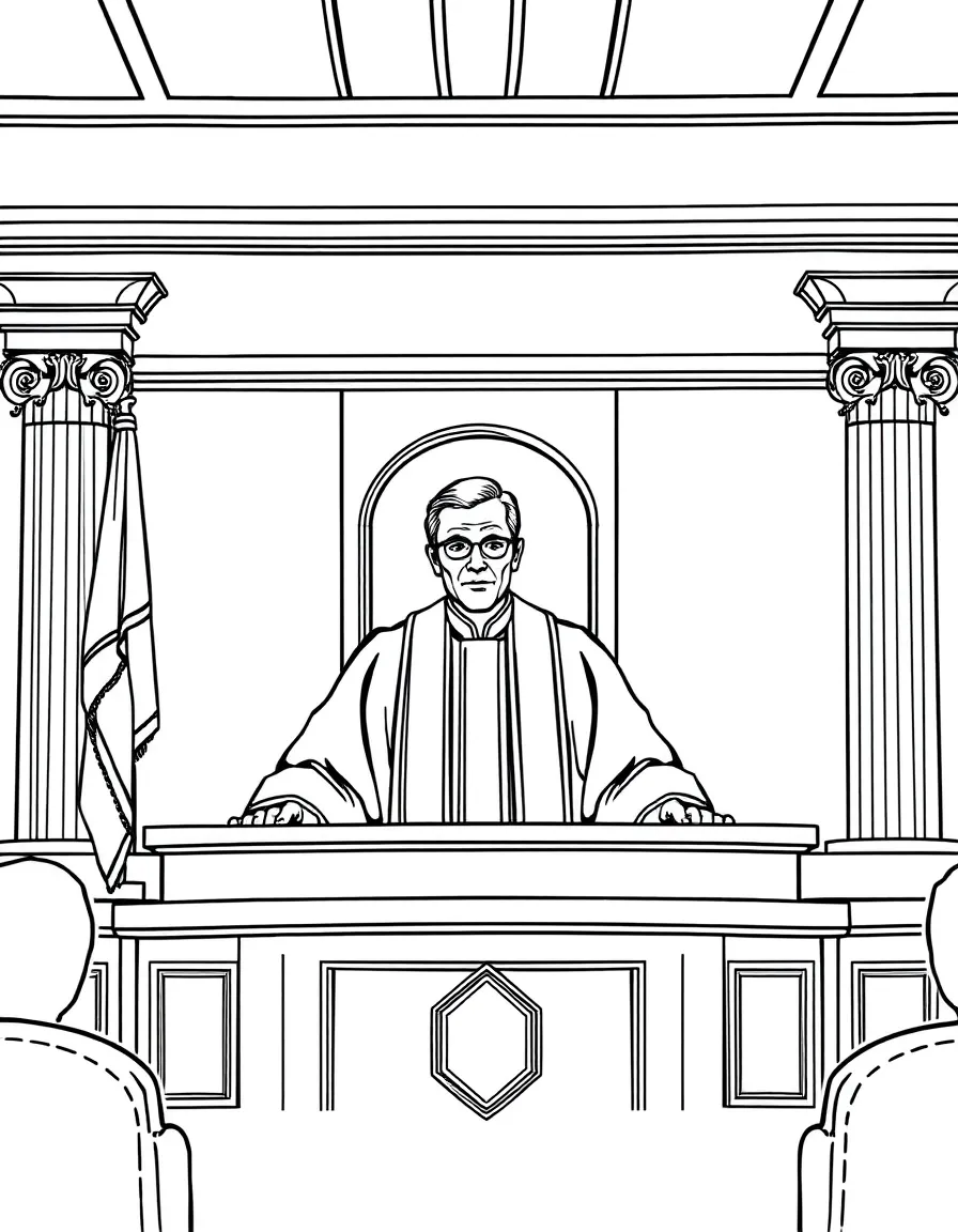 A judge presiding over a courtroom
