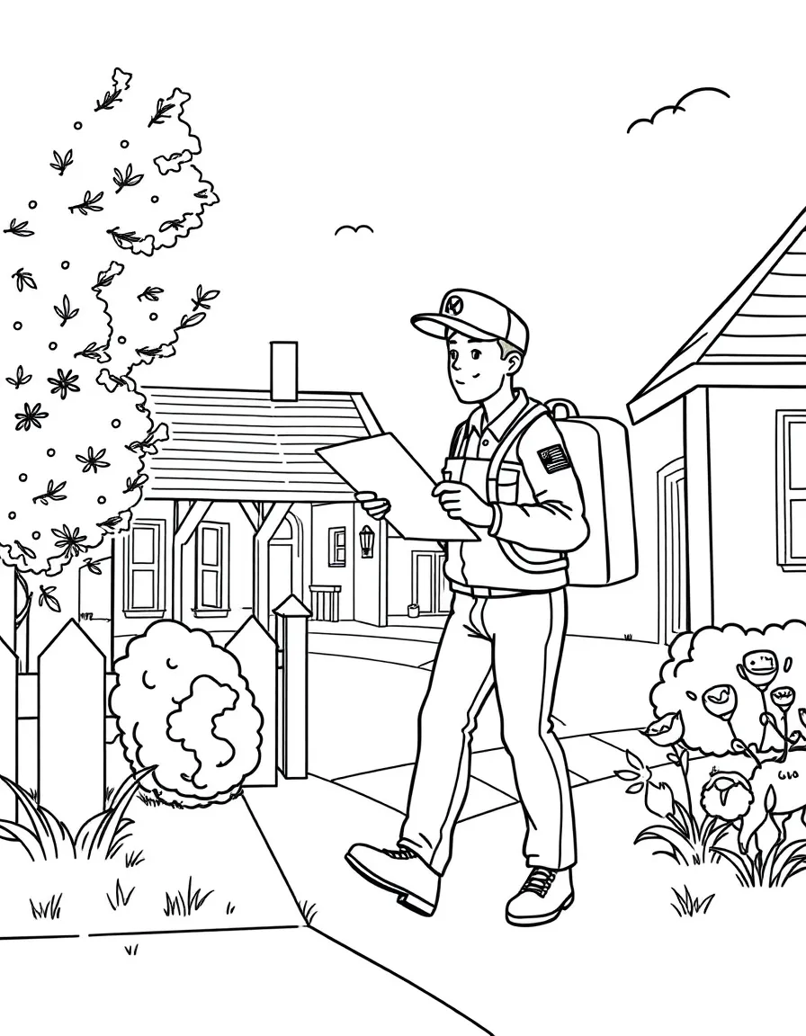 A postal worker delivering mail to houses